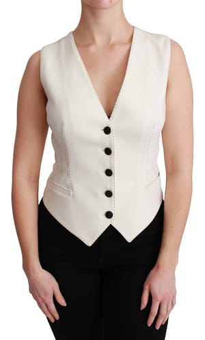 Dolce & Gabbana White Waistcoat Sleeveless Wool Top Vest