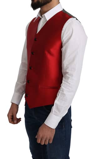 Red 100% Silk Formal Waist Coat Vest