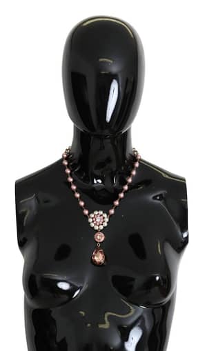 Dolce & Gabbana Pink Faux Pearl Teardrop Rhinestones Pendant Necklace