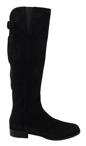 Dolce & Gabbana Black Suede Knee High Flat Boots Shoes