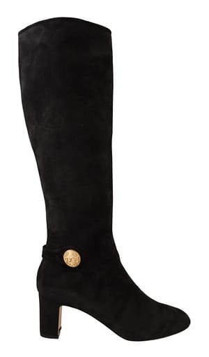 Dolce & Gabbana Black Leather Suede Vally Boots Shoes