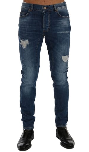 Frankie Morello Blue Wash Torn Dundee Slim Fit Jeans