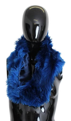 Dolce & Gabbana Scarf Blue Alpaca Leather Fur Neck Wrap Shawl