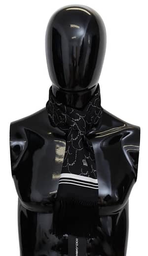Dolce & Gabbana Black Patterned DG Logo Skinny Wrap Silk Scarf