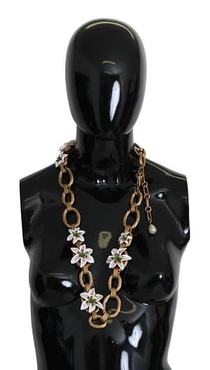 Dolce & Gabbana Gold Chain Lilium Floral Statement Large Jewelry Necklace
