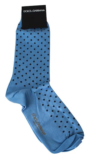 Dolce & Gabbana Blue Cotton Nylon Polka Dots Pattern Mens Socks