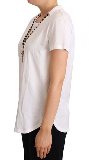 White Cotton Gold Cross Necklace T-shirt
