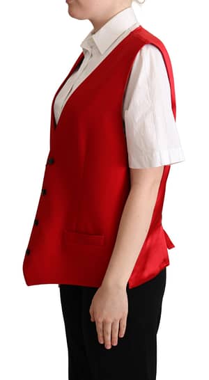 Red Virgin Wool Sleeveless Waistcoat Vest