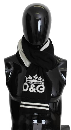 Dolce & Gabbana Scarf Black White D&G Crown Knitted Neck Wrap