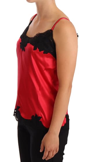 Red Floral Lace Silk Satin Camisole Lingerie Top