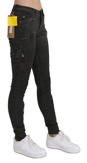 Black Mid Waist Skinny Flared Denim Trouser Cotton Jeans