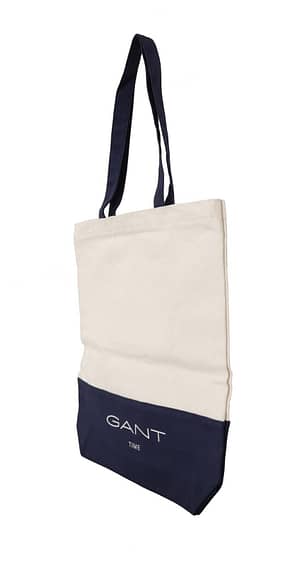 Blue White Canvas Logo Shoulder Shopping Tote Bag