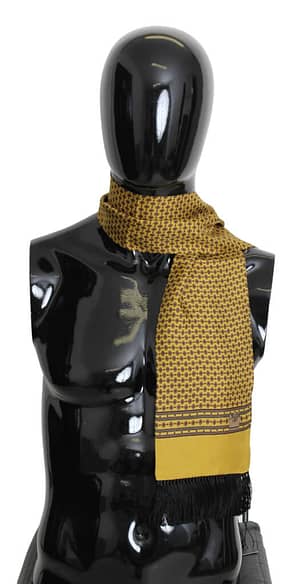 Dolce & Gabbana Scarf Yellow Patterned Silk Neck Wrap Fringes