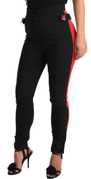 Black Cotton Fox Red Stripe Lining Pants