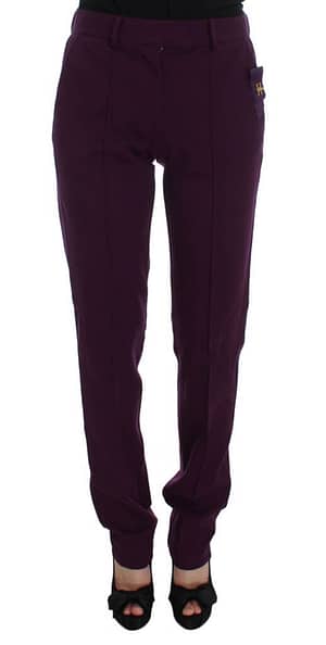 Cavalli Purple Viscose Blend Slim Fit Dress Pants
