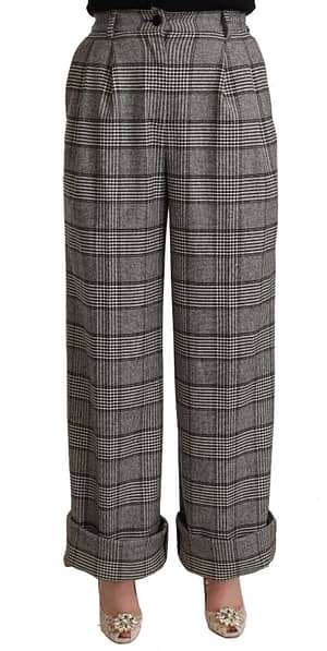 Dolce & Gabbana Gray Tartan Straight Trouser Wool Pants