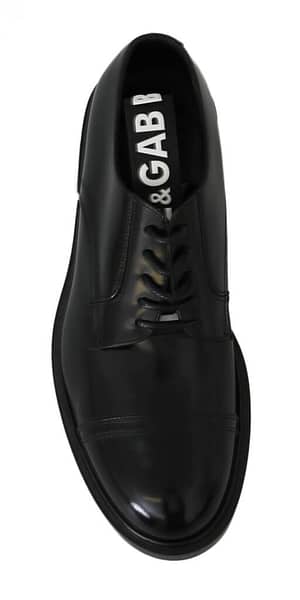 Derby Black Calfskin Branded Strap Formal Shoes