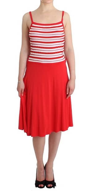 Roccobarocco Red striped jersey A-line dress