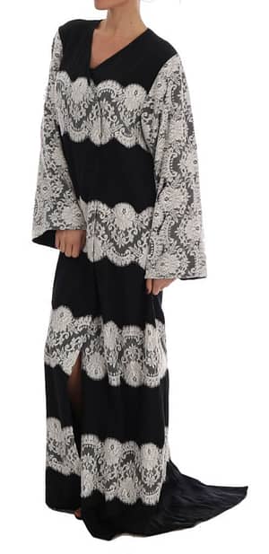 Black Silk Floral Lace Kaftan Dress