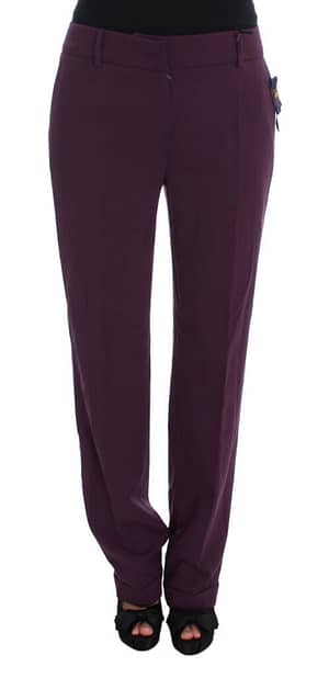Cavalli Purple Polyester Blend Straight Dress Pants