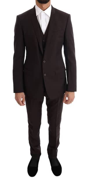Dolce & Gabbana Brown Striped GOLD Slim Fit 3 Piece Suit