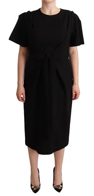 Dolce & Gabbana Black Wool Bow Detail Sheath Midi Dress