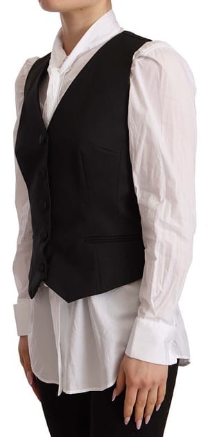 Black Button Down Sleeveless Vest Cotton Top