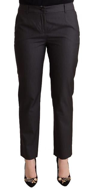 Dolce & Gabbana Black Striped Wool Tapered Trouser Pants