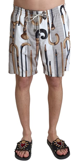Dolce & Gabbana White Walking Stick Swimshorts Beachwear Shorts