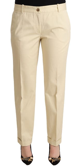 Dolce & Gabbana Beige Cotton Stretch Tapered Trousers Pants