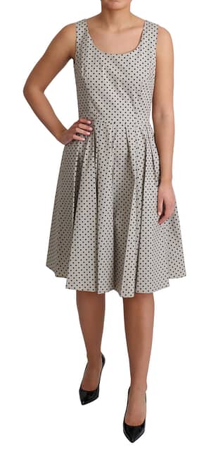 Beige polka dotted cotton a-line dress