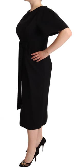 Black Wool Bow Detail Sheath Midi Dress