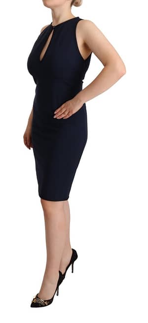 Navy Blue Sleeveless Sheath Knee Length Dress