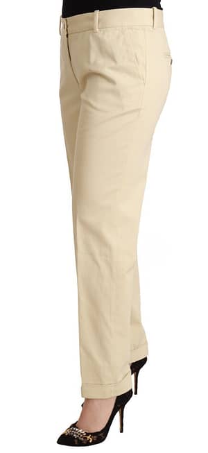 Beige Cotton Stretch Tapered Trousers Pants