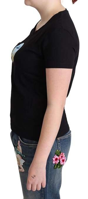 Black Printed Cotton Short Sleeves T-shirt