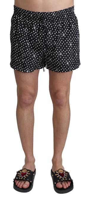 Dolce & Gabbana Black Polka Dots Beachwear Shorts
