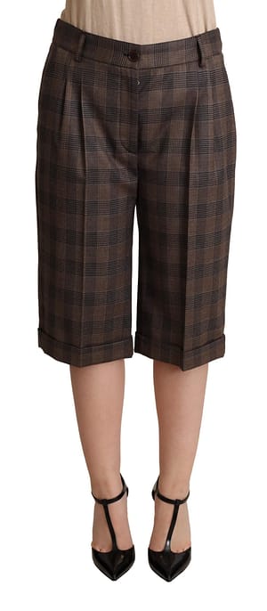 Dolce & Gabbana Brown Checkered Wool Bermuda Mid Waist Shorts