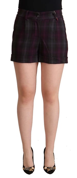 BENCIVENGA Multicolor Checkered Mid Waist Folded Hem Shorts