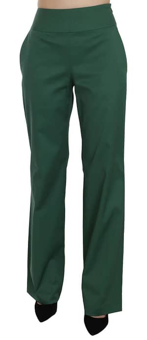 Just Cavalli Green High Waist Straight Formal Trousers Pants