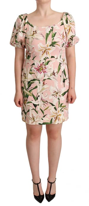 Dolce & Gabbana Pink Lily Print Floral Sheath Mini Dress