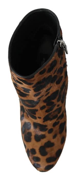 Brown Leopard Calf Hair Ankle Boots Shoes