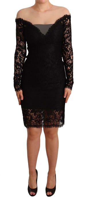 Dolce & Gabbana Black Lace Long Sleeves Knee Length Dress