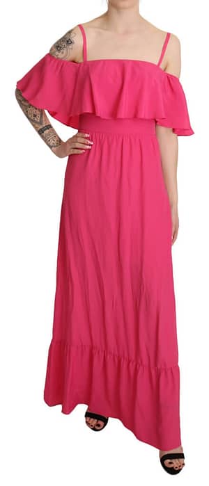 Liu Jo Pink Fuchsia A-line Off Shoulder Floor Length Dress
