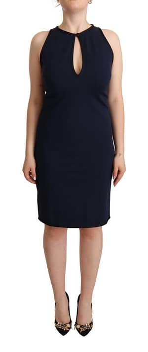 John Galliano Navy Blue Sleeveless Sheath Knee Length Dress