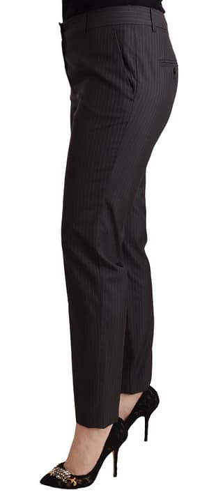 Black Striped Wool Tapered Trouser Pants