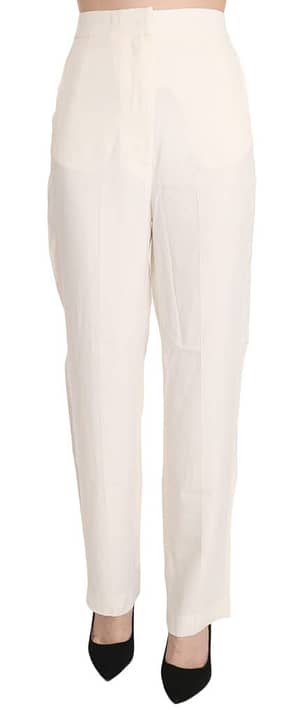 Dondup White High Waist Straight Cut Dress Trouser Pants