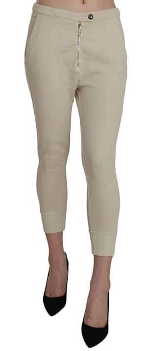 Dondup Beige Mid Waist 100% Cotton Skinny Cropped Pants