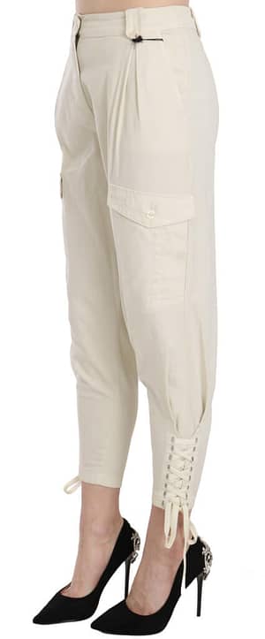 White High Waist Tapered Cropped Trousers Pants
