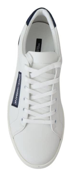 White Blue Leather Low Top Shoes Sneakers