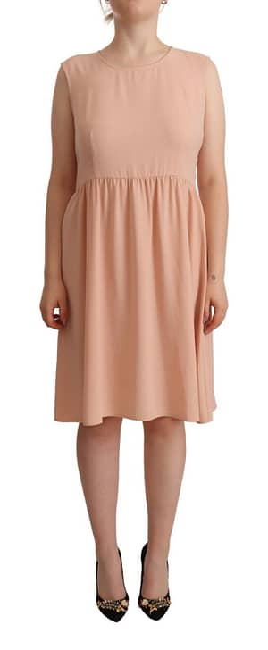 Twinset Beige Polyester Sleeveless Shift Knee Length Dress